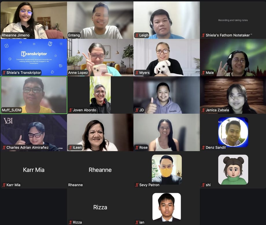 Another video-call grid of participants during an online session Rheanne facilitated.