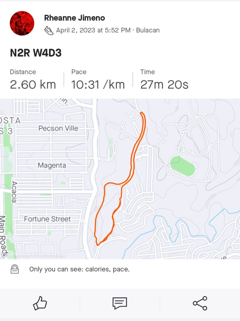 strava 2.6k run for Week 4 Day 3 of none to run